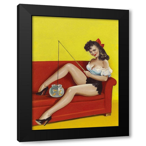 Mid-Century Pin-Ups - Joker Magazine - Fishin n funny Black Modern Wood Framed Art Print with Double Matting by Driben, Peter