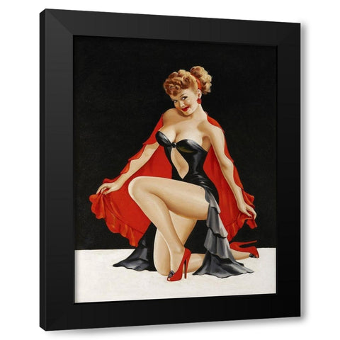 Mid-Century Pin-Ups - Magazine Cover - Little Red Cape Black Modern Wood Framed Art Print with Double Matting by Driben, Peter
