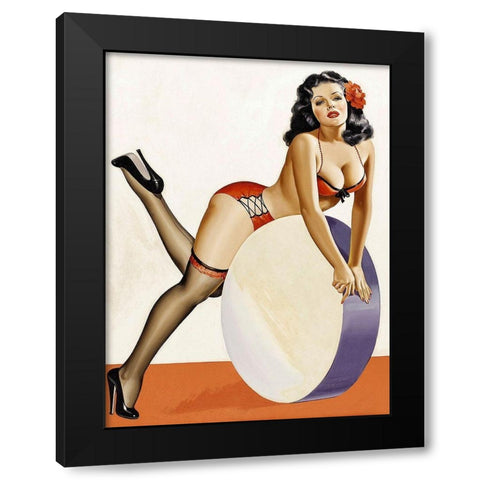 Mid-Century Pin-Ups - Over a drum Black Modern Wood Framed Art Print by Driben, Peter