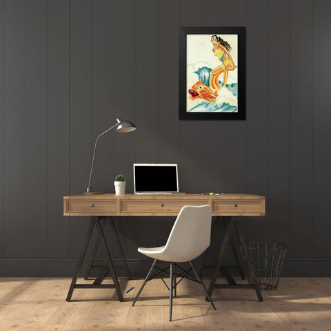 Mid-Century Pin-Ups - Whisper Magazine - Wave Rider Black Modern Wood Framed Art Print by Driben, Peter