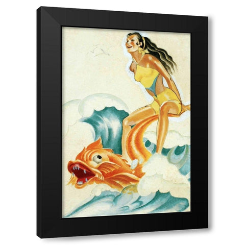 Mid-Century Pin-Ups - Whisper Magazine - Wave Rider Black Modern Wood Framed Art Print with Double Matting by Driben, Peter