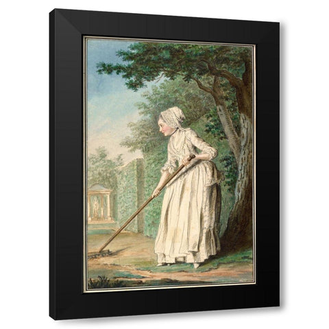 The Duchess of Chaulnes as a Gardener in an Allee, 1771 Black Modern Wood Framed Art Print by de Carmontelle, Louis Carrogis