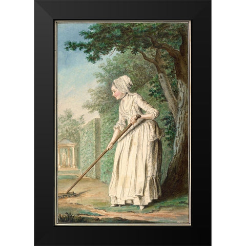 The Duchess of Chaulnes as a Gardener in an Allee, 1771 Black Modern Wood Framed Art Print by de Carmontelle, Louis Carrogis