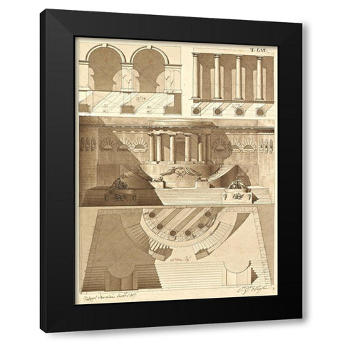 Plate 56 for Elements of Civil Architecture, ca. 1818-1850 Black Modern Wood Framed Art Print with Double Matting by Vannini, Giuseppe