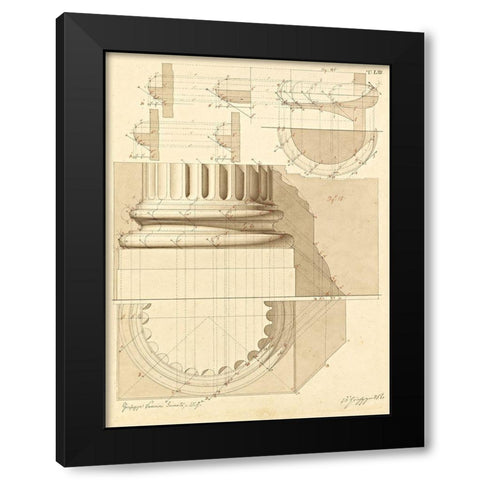 Plate 53 for Elements of Civil Architecture, ca. 1818-1850 Black Modern Wood Framed Art Print with Double Matting by Vannini, Giuseppe