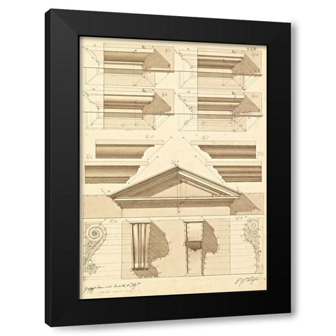 Plate 52 for Elements of Civil Architecture, ca. 1818-1850 Black Modern Wood Framed Art Print with Double Matting by Vannini, Giuseppe