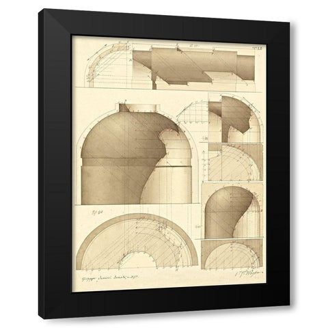 Plate 51 for Elements of Civil Architecture, ca. 1818-1850 Black Modern Wood Framed Art Print with Double Matting by Vannini, Giuseppe
