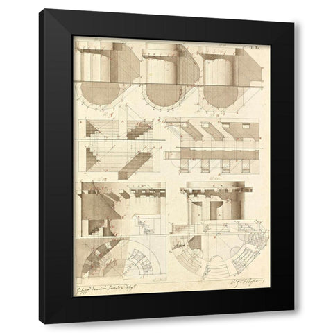 Plate 50 for Elements of Civil Architecture, ca. 1818-1850 Black Modern Wood Framed Art Print by Vannini, Giuseppe