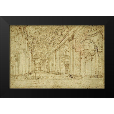 Interior of Saint Peters Basilica, 17th century Black Modern Wood Framed Art Print by Unknown