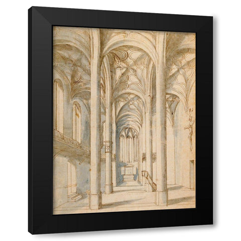 Interior of a Gothic Church, 1629 Black Modern Wood Framed Art Print with Double Matting by Juvenal, Paul the Elder