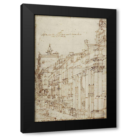 The Campo S. Basso: The North Side with the Church, 1740s Black Modern Wood Framed Art Print by Canaletto