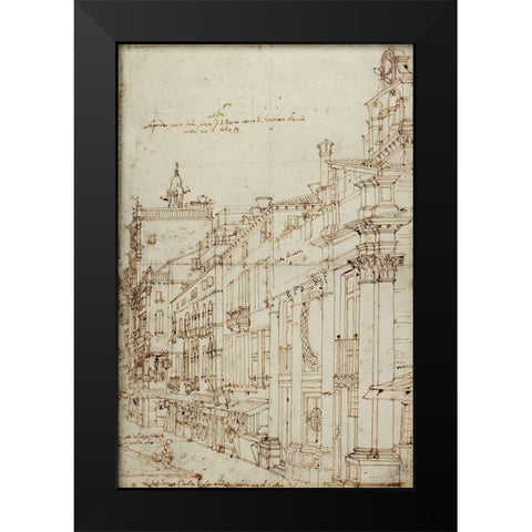 The Campo S. Basso: The North Side with the Church, 1740s Black Modern Wood Framed Art Print by Canaletto