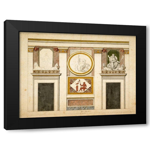 Unexecuted elevation for the Stanza Egizia at the Villa Borghese, ca. 1770-1793 Black Modern Wood Framed Art Print by Conca, Tommaso