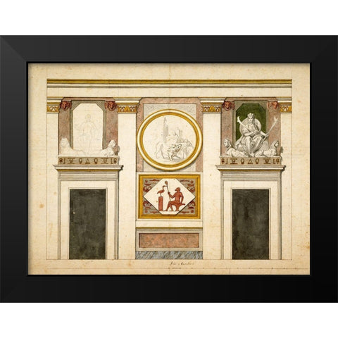 Unexecuted elevation for the Stanza Egizia at the Villa Borghese, ca. 1770-1793 Black Modern Wood Framed Art Print by Conca, Tommaso