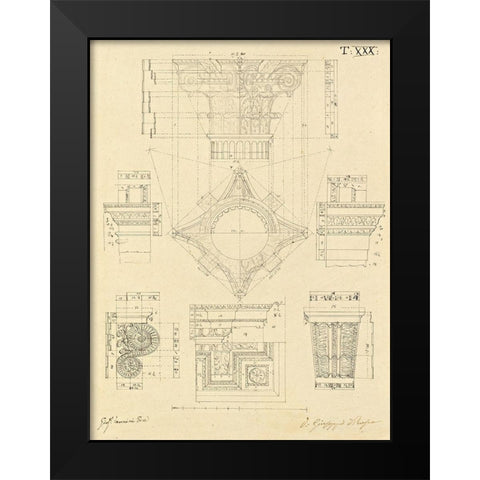 Plate 30 for Elements of Civil Architecture, ca. 1818-1850 Black Modern Wood Framed Art Print by Vannini, Giuseppe