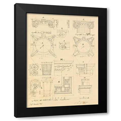 Plate 20 for Elements of Civil Architecture, ca. 1818-1850 Black Modern Wood Framed Art Print by Vannini, Giuseppe