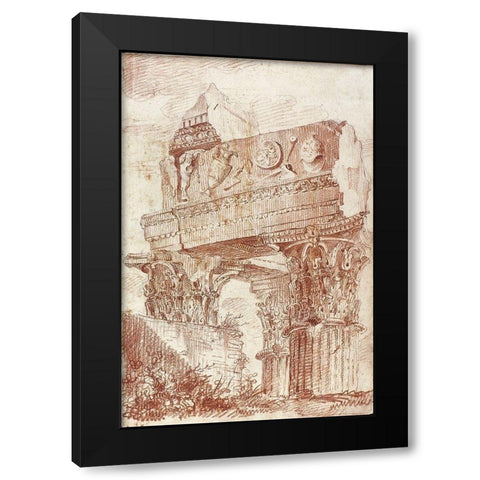 Sketch of Roman architectural fragment, 1786 Black Modern Wood Framed Art Print with Double Matting by Peyre, Marie-Joseph