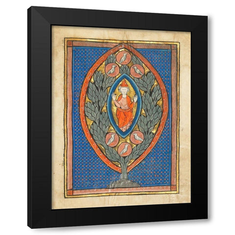 A Man Enthroned within a Mandorla in a Tree Black Modern Wood Framed Art Print with Double Matting by Franco-Flemish 13th Century