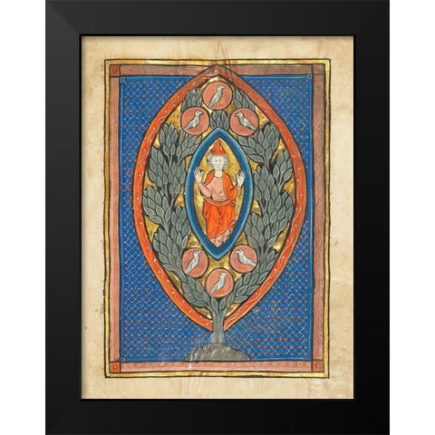 A Man Enthroned within a Mandorla in a Tree Black Modern Wood Framed Art Print by Franco-Flemish 13th Century