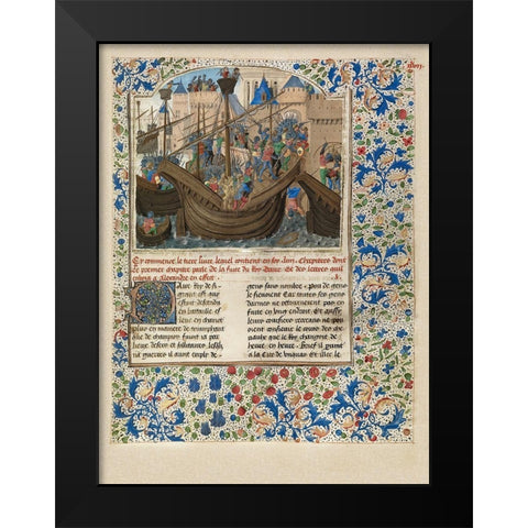 Alexander Attacks the City of Tyre Black Modern Wood Framed Art Print by Master of the Jarden de Vertueuse Consolation