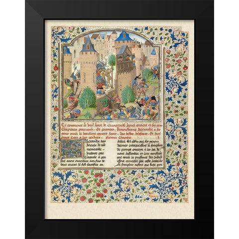 Alexander Fights in the Town of the Sudracae Black Modern Wood Framed Art Print by Master of the Jarden de Vertueuse Consolation