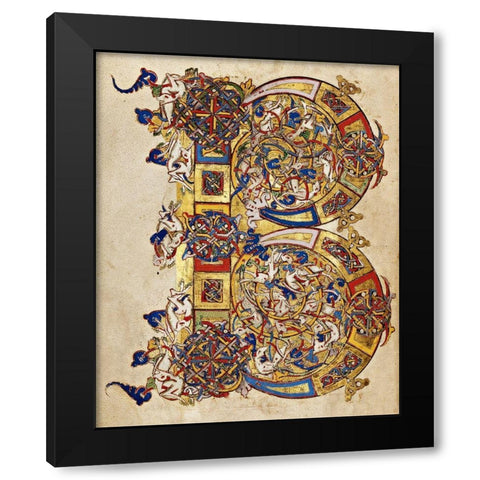 Inhabited Initial B Black Modern Wood Framed Art Print by Italian 12th Century