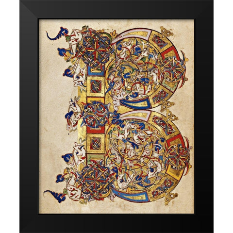 Inhabited Initial B Black Modern Wood Framed Art Print by Italian 12th Century