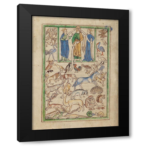 Adam Naming the Animals Black Modern Wood Framed Art Print by English 13th Century