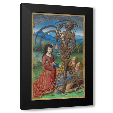 Denise Poncher before a Vision of Death Black Modern Wood Framed Art Print by Master of the Chronique Scandaleuse