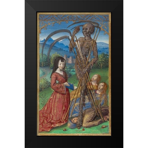 Denise Poncher before a Vision of Death Black Modern Wood Framed Art Print by Master of the Chronique Scandaleuse