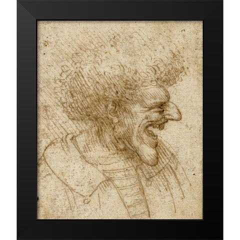 Caricature of a Man with Bushy Hair Black Modern Wood Framed Art Print by da Vinci, Leonardo