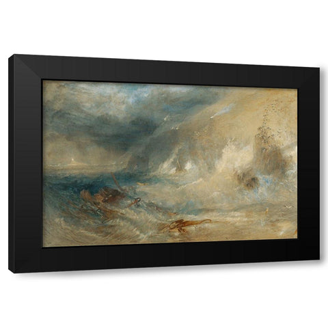 Long Ships Lighthouse, Lands End Black Modern Wood Framed Art Print with Double Matting by Turner, Joseph Mallord William