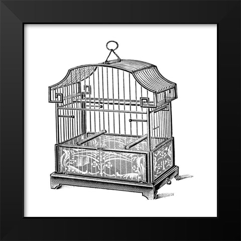 Etchings: Birdcage - Gable top, floral base. Black Modern Wood Framed Art Print by Catalog Illustration