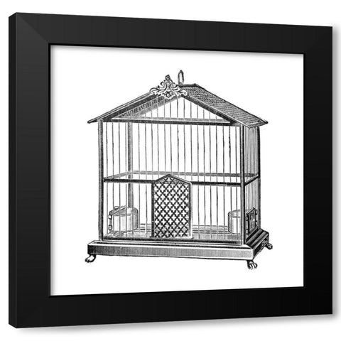 Etchings: Birdcage - Peaked top. Black Modern Wood Framed Art Print by Catalog Illustration