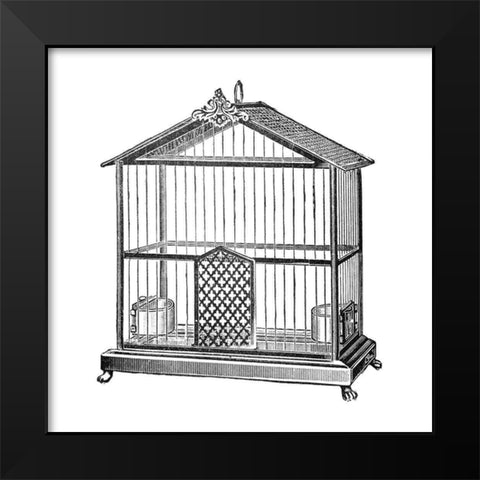 Etchings: Birdcage - Peaked top. Black Modern Wood Framed Art Print by Catalog Illustration