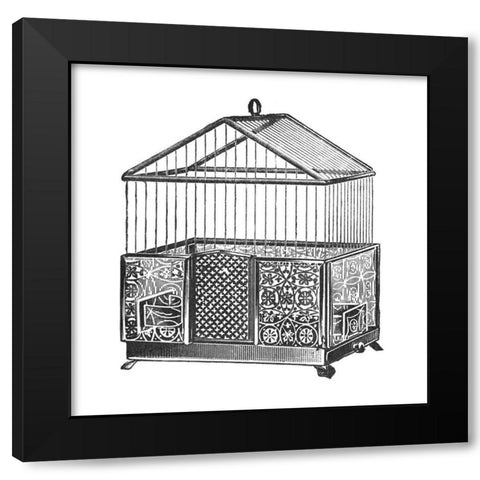 Etchings: Birdcage - Peaked top, patterned base. Black Modern Wood Framed Art Print with Double Matting by Catalog Illustration