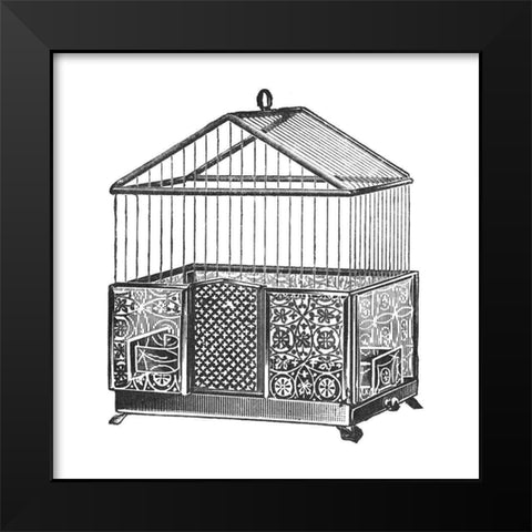Etchings: Birdcage - Peaked top, patterned base. Black Modern Wood Framed Art Print by Catalog Illustration