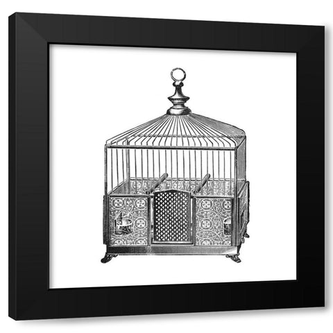 Etchings: Birdcage - Pyramidal top, patterned base. Black Modern Wood Framed Art Print by Catalog Illustration