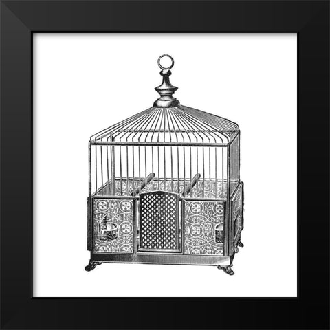 Etchings: Birdcage - Pyramidal top, patterned base. Black Modern Wood Framed Art Print by Catalog Illustration