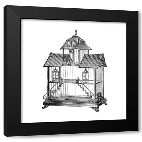 Etchings: Birdcage - Victorian house with steps. Black Modern Wood Framed Art Print with Double Matting by Catalog Illustration
