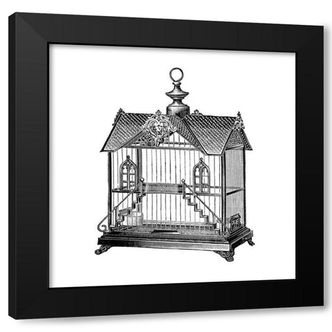 Etchings: Birdcage - Victorian house with steps. Black Modern Wood Framed Art Print by Catalog Illustration