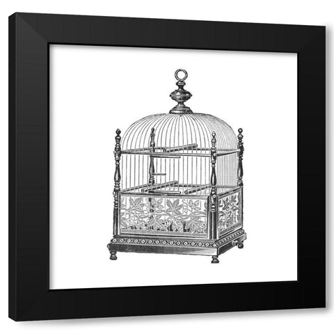 Etchings: Birdcage - Dome top, spindle corners, vine detail base. Black Modern Wood Framed Art Print by Catalog Illustration