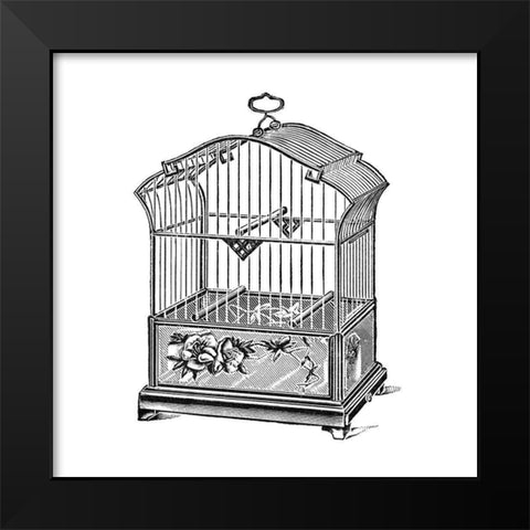 Etchings: Birdcage - Gable top, rose base. Black Modern Wood Framed Art Print by Catalog Illustration