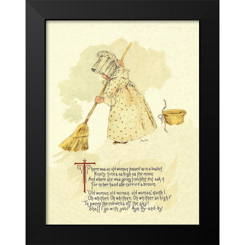 Nursery Rhymes: There Was an Old Woman Tossed Up in a Basket Black Modern Wood Framed Art Print by Humphrey, Maud