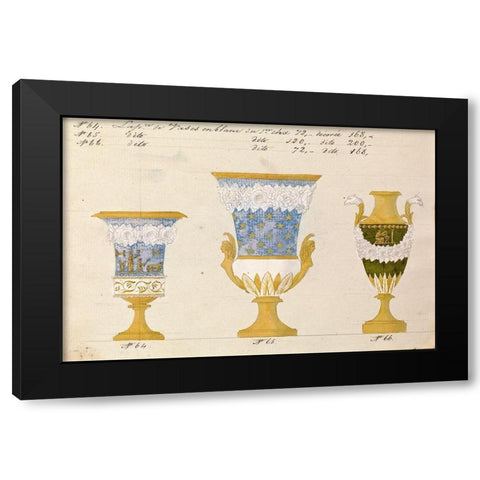 Trois vases en blanc du 1er choix, ca. 1800-1820 Black Modern Wood Framed Art Print with Double Matting by Honore