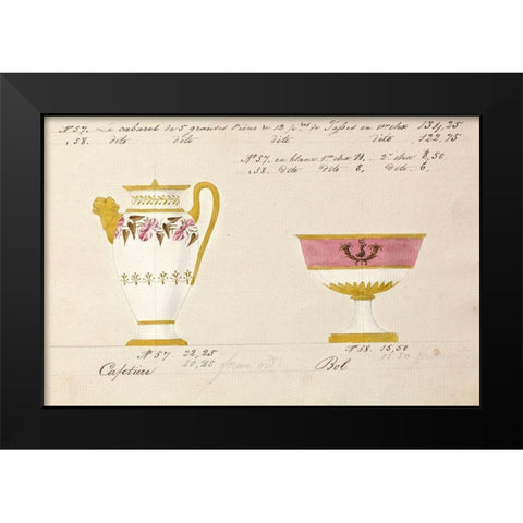 Cafetiere et bol, ca. 1800-1820 Black Modern Wood Framed Art Print by Honore