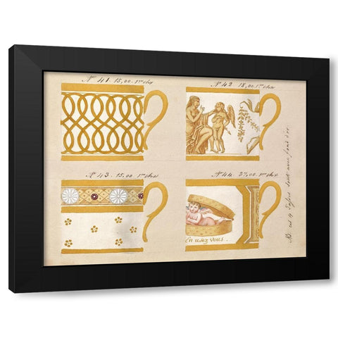 Quatre tasses avec fond dor, ca. 1800-1820 Black Modern Wood Framed Art Print with Double Matting by Honore