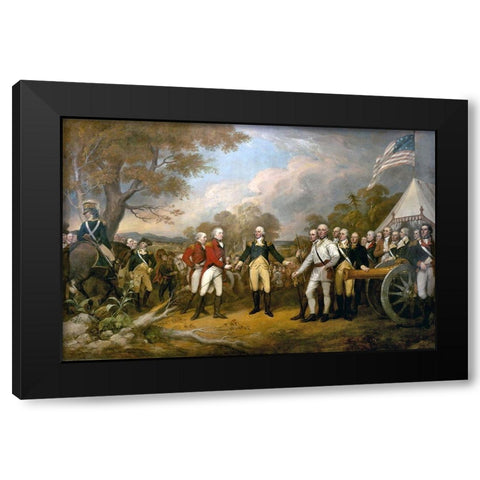 Surrender of General Burgoyne Black Modern Wood Framed Art Print with Double Matting by Trumbull, John