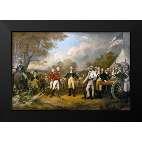 Surrender of General Burgoyne Black Modern Wood Framed Art Print by Trumbull, John