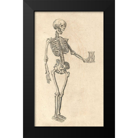 Human Skeleton with Hourglass Black Modern Wood Framed Art Print by Bauhin, Caspar